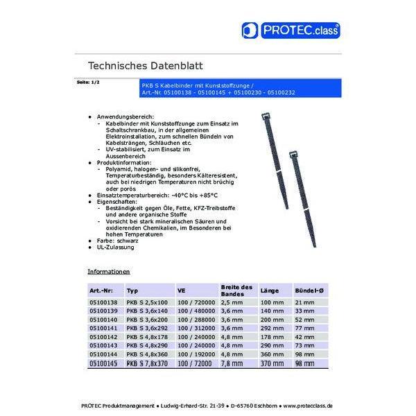 PKB Kabelbinder schwarz 7,5 x 540 VE 100 PROTEC.CLASS 7,5X540 PKB S 7,5X540 (4016705151455)