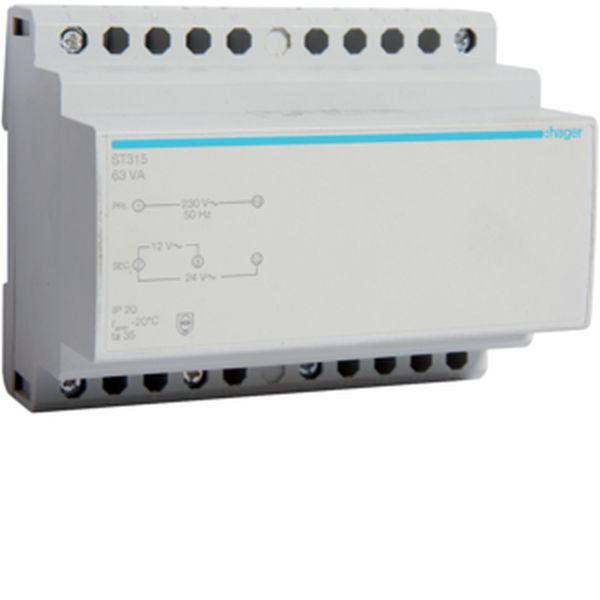 Sicherheitstrafo 230V/12+24V 63VA HAGER ST315 (3250615703156)
