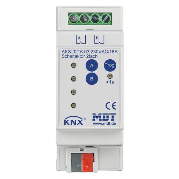 Schaltaktor 2-fach 2TE 16A MDT REG 230VAC AKS-0216.03 (4251916130299)