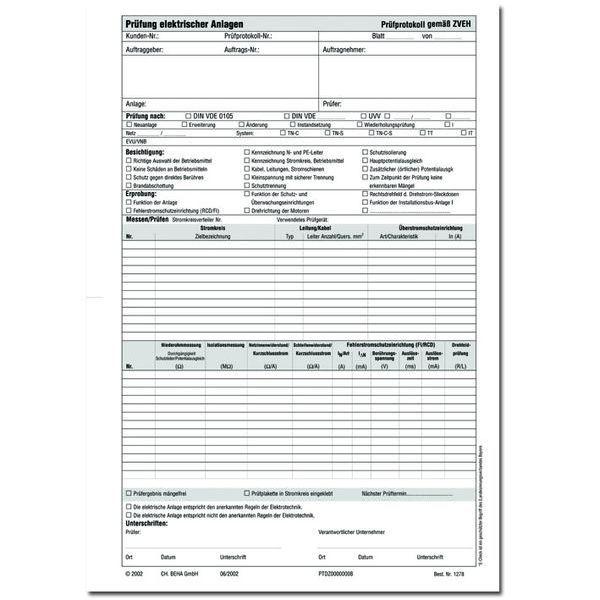 1278 Unitest Prüfprotokoll 0100 Beha BEHA-AMPROBE Pr³fprotokoll 2146070 (0095969259057)