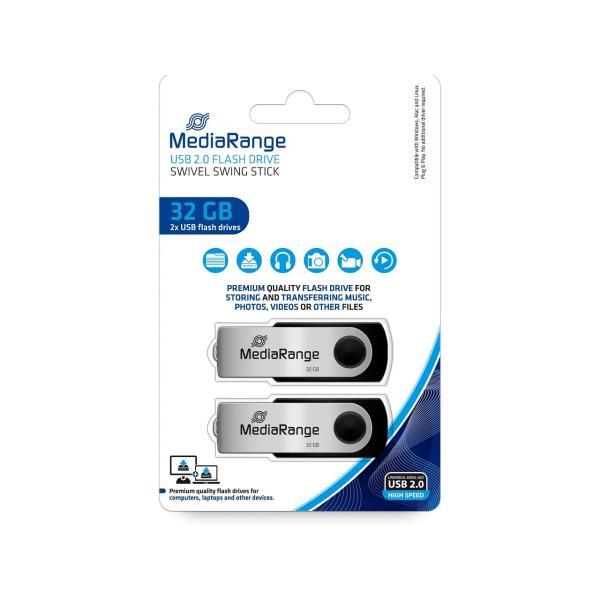 MediaRange USB Sticks 2.0 grau/schwarz 32 Gbyte 2 Stück