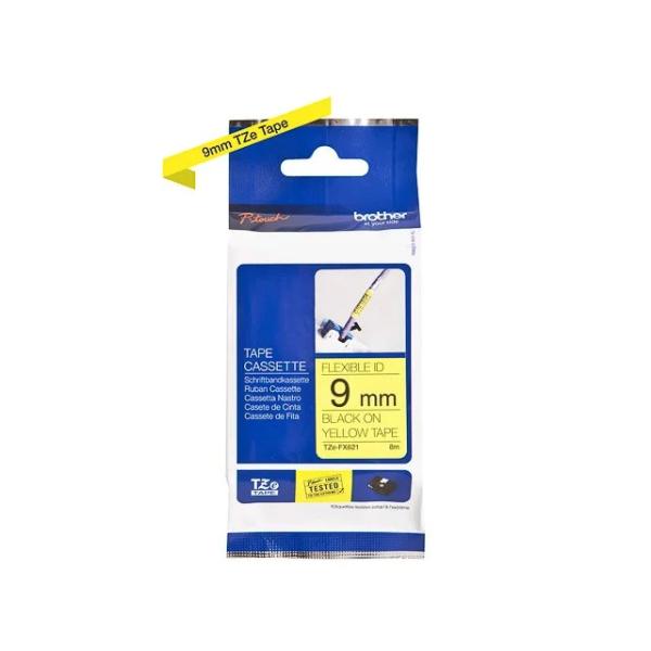 TZEFX621 BROTHER PT Schriftband 9mm gelb schwarz 8 Meter laminiert