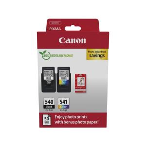 Original Canon Druckkopfpatrone Multipack schwarz + color + Fotopapier 50 Blatt PVP (PG-540+CL-541) 5225B013 (8714574679