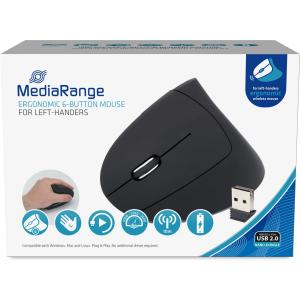 Maus MROS232 ergonomisch 6 Tasten optisch kabellos schwarz MEDIARANGE MROS233 (4260664870456)