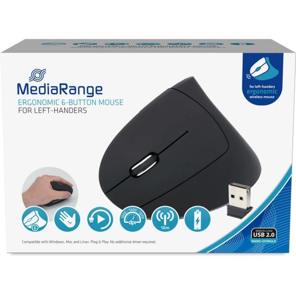 MediaRange Maus 6 Tasten kabellos Linkshänder schwarz