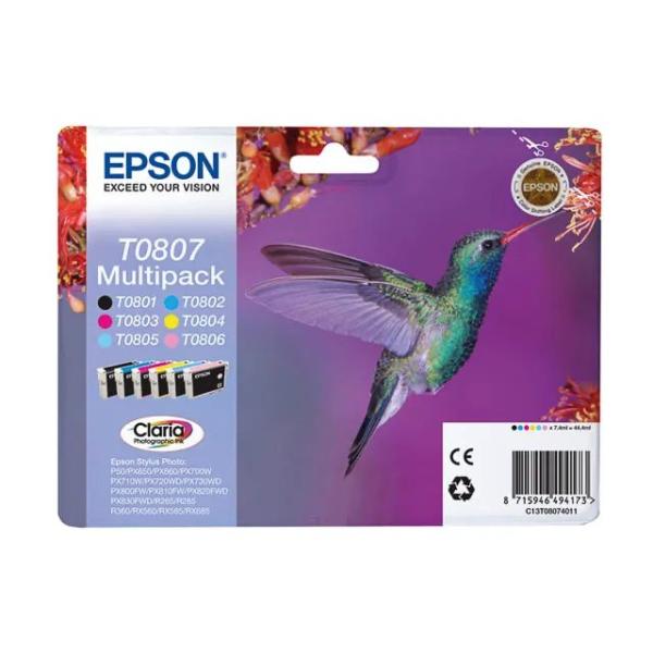 Epson T0807 Schwarz, Cyan, Magenta, Gelb, Light Cyan, Light Magenta Druckerpatronen, 6er-set C13T08074011 (8715946494173