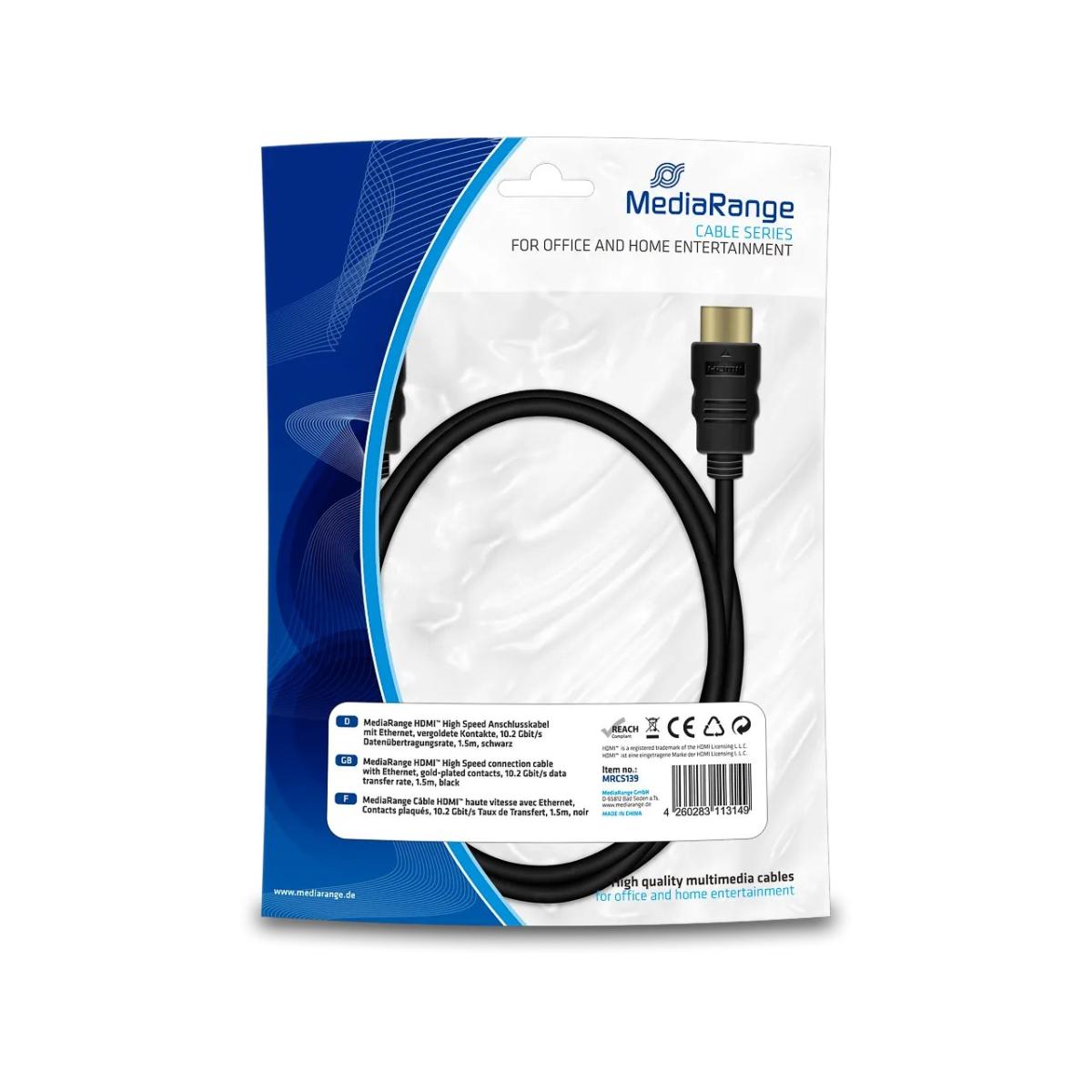 Mediarange Hdmi Kabel Typ A Gold 1,5m Mrcs139 Schwarz (4260283113149)