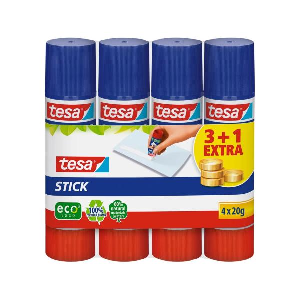 Alleskleber Stick ecoLogo Klebestift ohne Lösungsmittel 4x20g 1 Stick gratis TESA 57088-00200-03 (4042448167866)