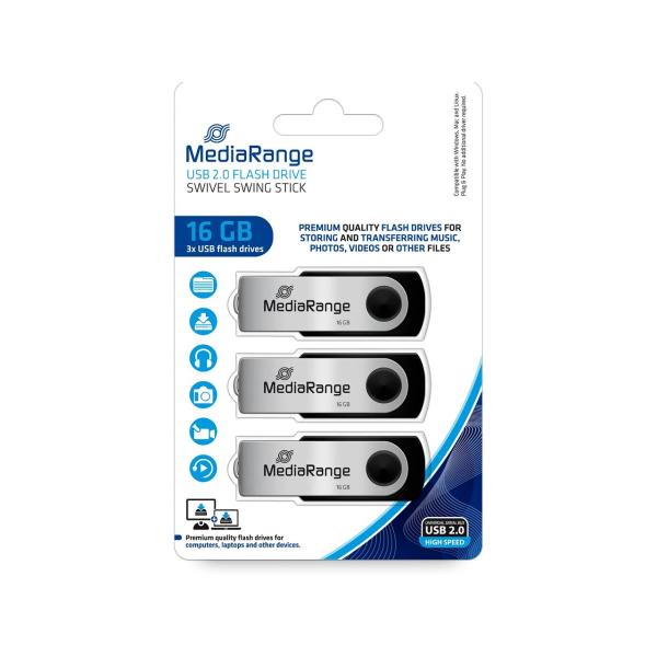 USB Stick 2.0 high speed inkl. URA 16GB 3 Stück MEDIARANGE MR910-3 (4260459619376)