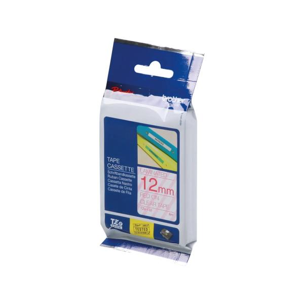 TZE132 BROTHER PTOUCH 12mm KLAR-ROT Schriftband 8m laminiert
