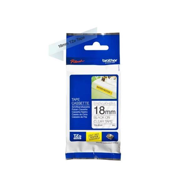 TZES141 BROTHER PT Schriftband 18mm klar schwarz 8 Meter laminiert