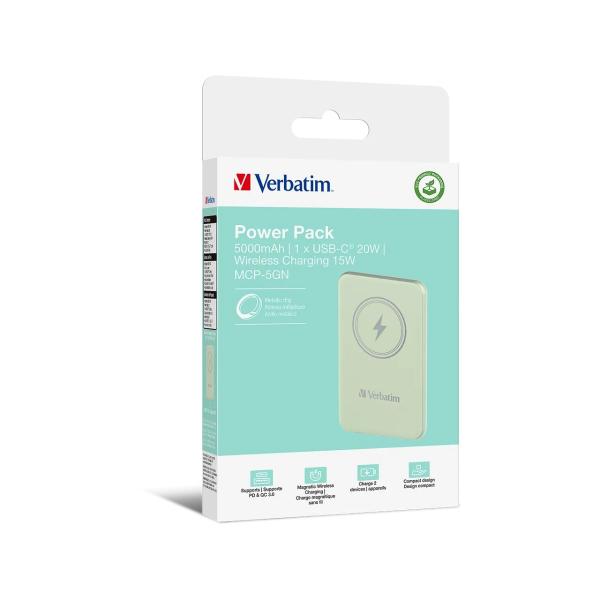 32241 VERBATIM Charge'N'Go Powerbank Akku 5.000 mA kabellos tragbar gruen
