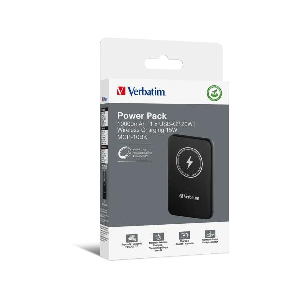 32245 VERBATIM Charge'N'Go Powerbank Akku 10.000 mA kabellos tragbar schwarz