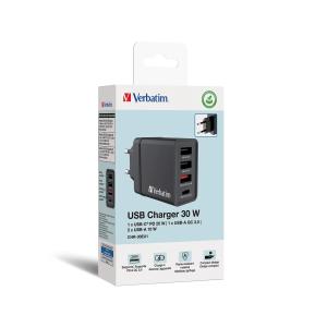 Ladegerät Steckdose 3x USB-A 1x USB-C 30 Watt weiß VERBATIM 49701 (0023942497011)