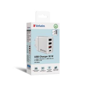 Ladegerät Steckdose 3x USB-A 1x USB-C 30 Watt schwarz VERBATIM 49700 (0023942497004)