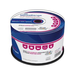 CD-R 700MB 80min 50-fache Schreibgeschwindigkeit vollflächig bedruckbar (Tintenstrahldrucker) schwarze Schreibseite 50er