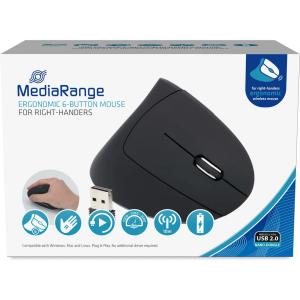 Maus ergonomisch 6 Tasten optisch kabellos schwarz MEDIARANGE MROS232 (4260664870432)