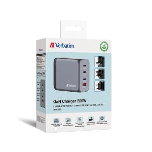 32204 VERBATIM GNC-200 USB Ladegeraet 200 W GaN USB-A USB-C 1xUSB-A+3x-USB-C