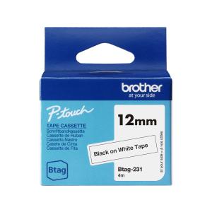 BTAG-231 BROTHER PTOUCH 12mm SCHW-WEISS Schriftband 4m nicht laminiert BTAG231