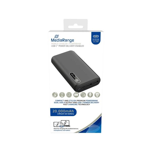 MR756 MEDIARANGE Powerbank Akku 20.000 mA tragbar schwarz