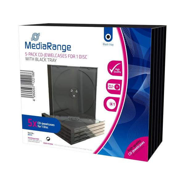 Mediarange 1er Cd-/dvd-hüllen Jewel Cases Schwarz, 5 St. BOX31 (4260057122186)