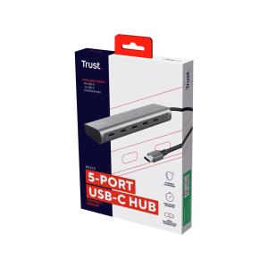 TRUST HALYX 5-PORT USB-C HUB 25136 Aluminium silber