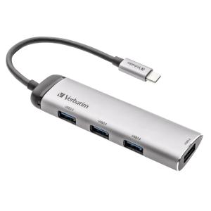 USB-Hub 3.1-C Multiport 4x USB Typ-A Kabel 15cm silber VERBATIM 49147 (0023942491477)