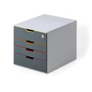 Durable Schubladenbox Varicolor Safe Dunkelgrau Mit Bunten Farblinien 760627, Din A4, Din C4 Mit 4 Schubladen (400554670