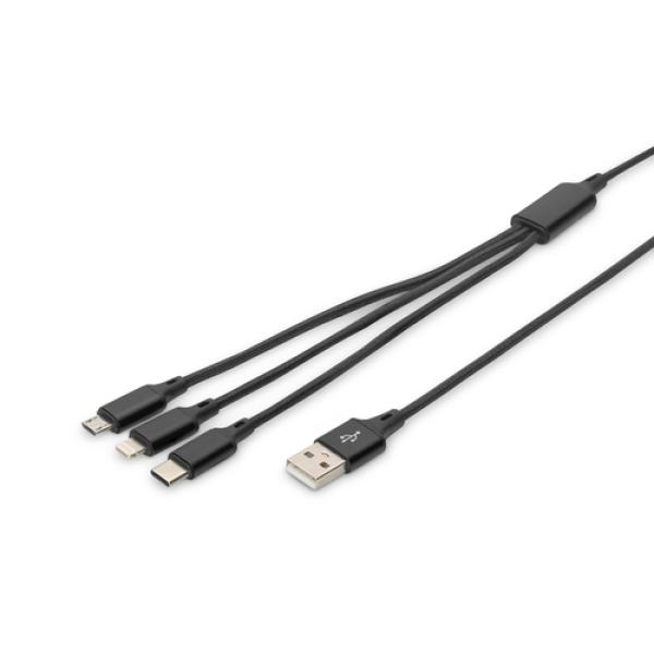 3-in-1 Ladekabel, USB A-ltn + Micro USB+USB-C DIGITUS AK-300160-010-S (4016032467113)