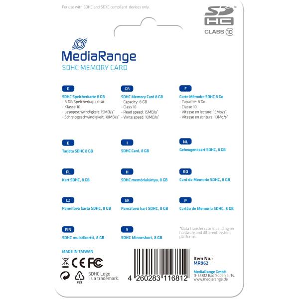 CARD MediaRange Card 8GB SDHC CL.10 MR962