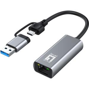 Adapter USB-C + USB-A -> RJ45 10/100/1000/2500 gr USB-0423