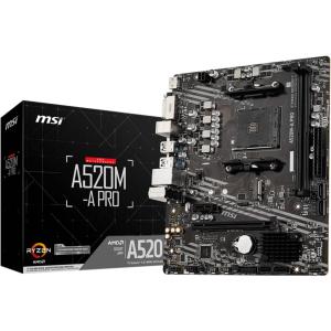 AM4 MSI A520M-A PRO mATX (M.2 Port, PCIe 3.0 x 4, NVMe PCI:1 PCIe:1 RAM:4) 7C96-001R