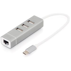 USB 2.0 auf Fast Ethernet Adapter, 3-Port USB Hub DIGITUS DA-70253 (4016032385998)