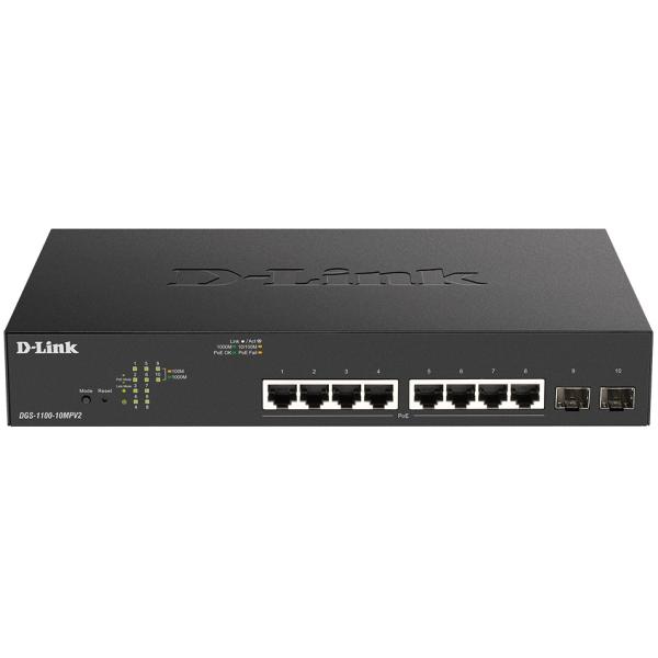 8P+2P D-Link DGS-1100-10MPV2/E M RM 2xSFP PoE (130W)