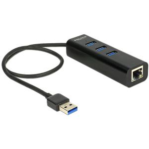 DELOCK HUB USB 3.0 3 Port extern + 1 x Gigabit LAN Port schwarz 62653