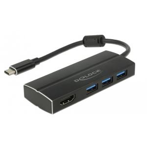 DELOCK USB 3.1 Gen 1 Adapter USB Type-C zu 3 x USB 3.0 Typ-A Hub + 1 x HDMI DP Alt Mode 4K 30 Hz 63931