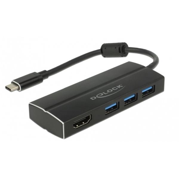 DELOCK USB 3.1 Gen 1 Adapter USB Type-C zu 3 x USB 3.0 Typ-A Hub + 1 x HDMI DP Alt Mode 4K 30 Hz 63931