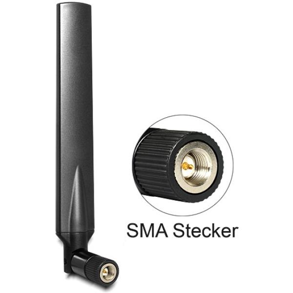DELOCK Antenne LTE SMA Band 1/3/7/20 -5 -2.8 dBi omni Gelenk schwarz 88451