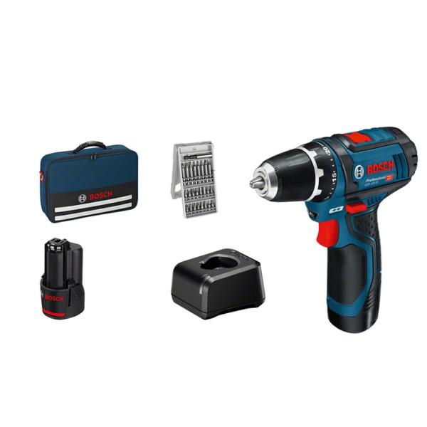 Bosch Professional Gsr 12v-15 Akku-bohrschrauber 12,0 V, Mit 2 Akkus 060186810H (4059952563879)