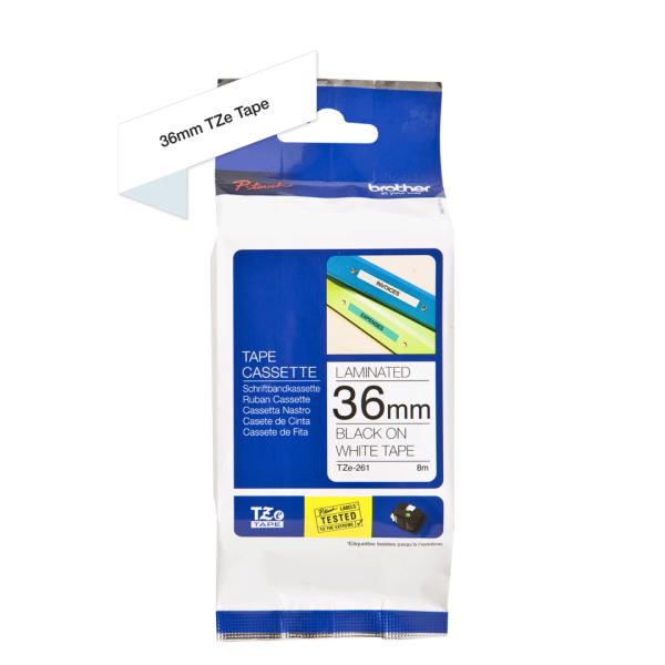 TZe-261 Schriftbandkassette laminiert 36 mmx8 m schwarz auf weiß BROTHER (4977766685528)