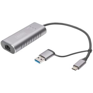 USB Type-C Gigabit Ethernet Adapter, USB-C + USB A DIGITUS DN-3028 (4016032473572)