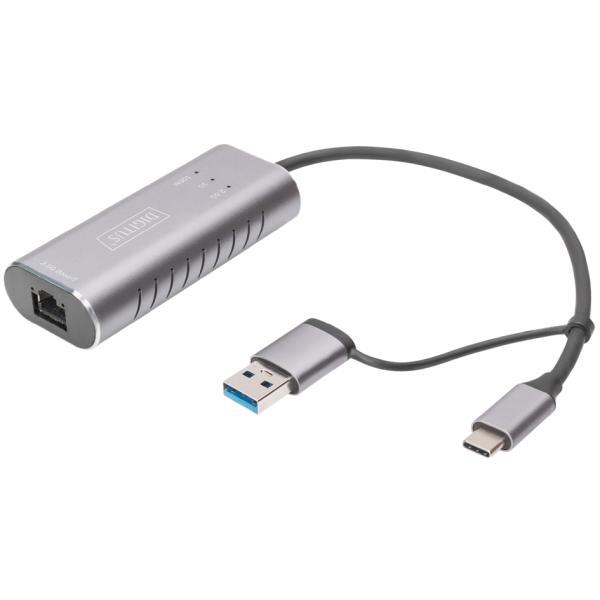 USB Type-C Gigabit Ethernet Adapter, USB-C + USB A DIGITUS DN-3028 (4016032473572)
