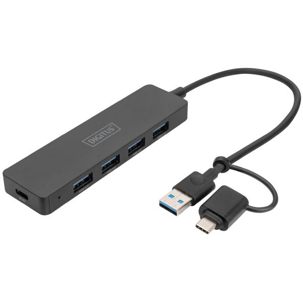 USB 3.0 Hub, 4-Port, Slim Line, schwarz DIGITUS DA-70235 (4016032489207)