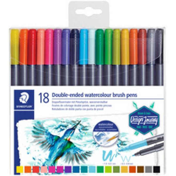 Doppel-Fasermaler mit Pinselspitze, 18er Etui STAEDTLER 3001 TB18 (4007817042830)