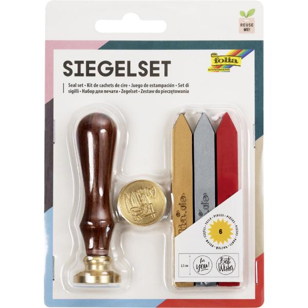 folia Siegelset Stempel Wachs und Holzgriff 6 Teile