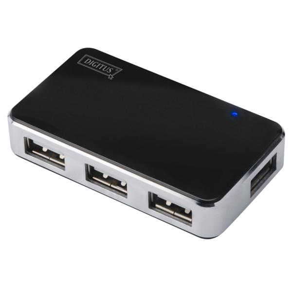 USB 2.0 Mini Hub, 4-Port, silber, inkl. Netzteil DIGITUS DA-70220 (4016032306535)