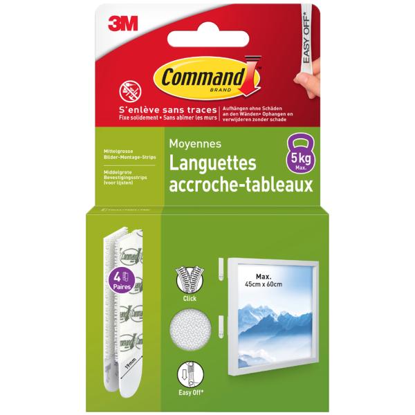 3M Bilder-Montagestreifen Strips, Größe: M, weiß Command 17204WHI-4-FGN (4064035180300)