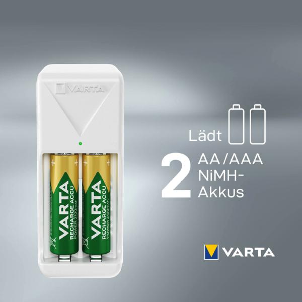 Ladegerät Mini Charger, weiß, bestückt AA VARTA 57656101451 (4008496054572)