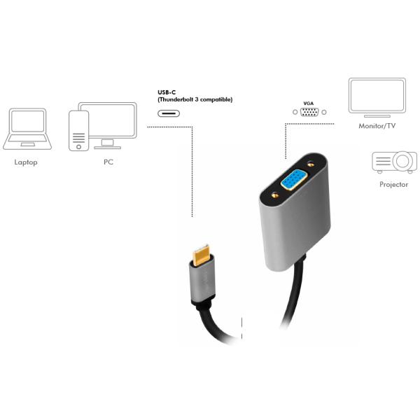 USB-C - VGA Adapterkabel, 0, 15 m, schwarz/ grau LogiLink CUA0104 (4052792062243)