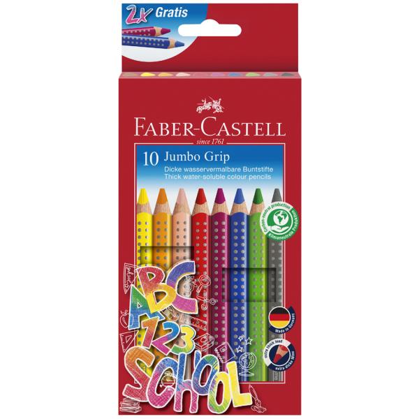 Buntstift Jumbo GRIP 8+2 Farben Namensfeld- und Bleistift im Promotionetui FABER CASTELL 280922 (4005402809226)